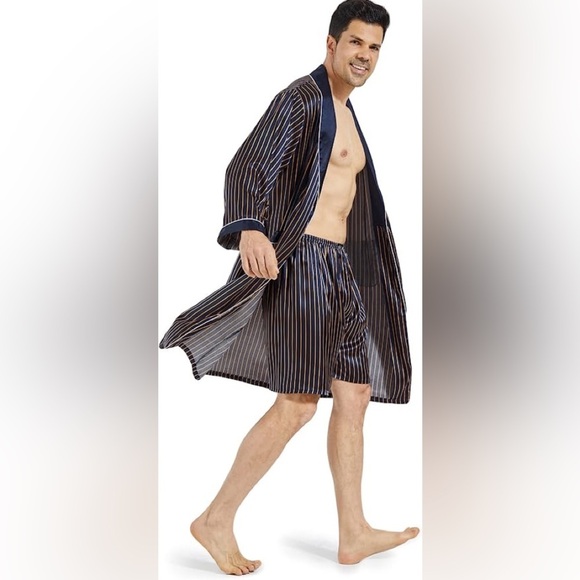 Other - New Mens Silky Pajama Robe Short Set w/ 2 Pockets Multiple Sizes